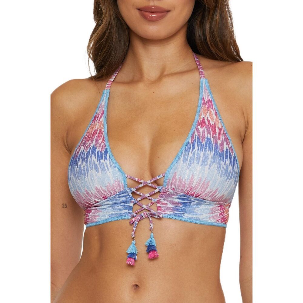 Becca Women's Multicolor Lace Up Bikini Swim Top D-Cup NWT